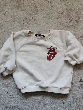 Zara Cream Kids Sweatshirt with Rollimg Stones logo Size 18-24 Months Baby